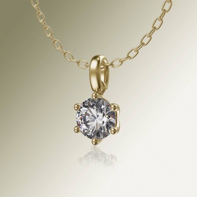 Yellow Gold 6-Claw Solitaire Round Diamond Pendant