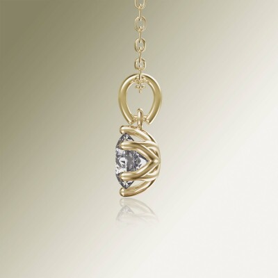 Yellow Gold 6-Claw Solitaire Round Diamond Pendant
