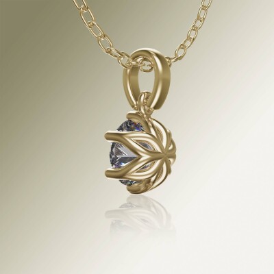 Yellow Gold 6-Claw Solitaire Round Diamond Pendant