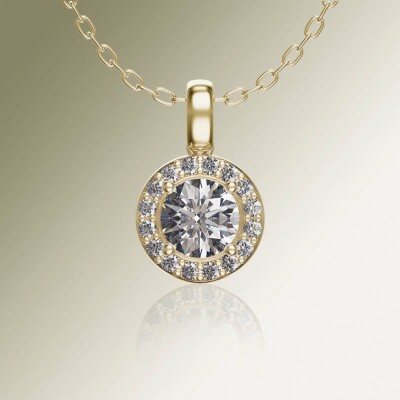 Yellow Gold Halo Round Diamond Pendant