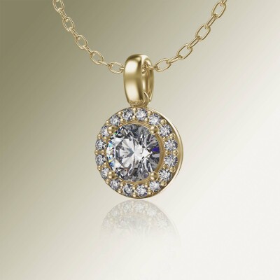 Yellow Gold Halo Round Diamond Pendant