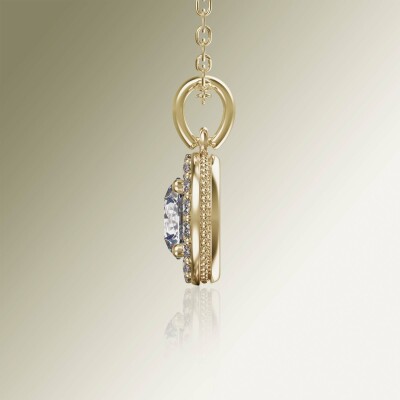 Yellow Gold Halo Round Diamond Pendant