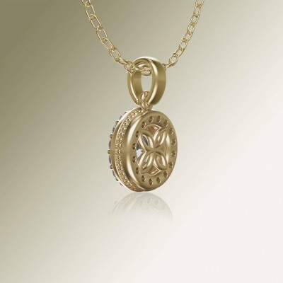 Yellow Gold Halo Round Diamond Pendant