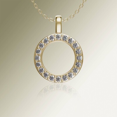 Yellow Gold Circle of Life Pin Claw Diamond Pendant
