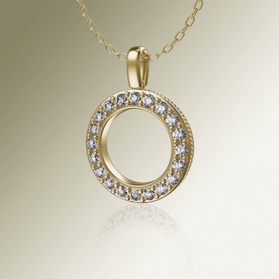 Yellow Gold Circle of Life Pin Claw Diamond Pendant