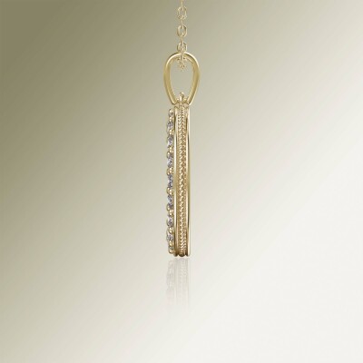 Yellow Gold Circle of Life Pin Claw Diamond Pendant
