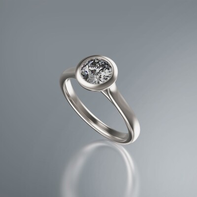 Platinum Tube Solitaire Round Diamond Ring