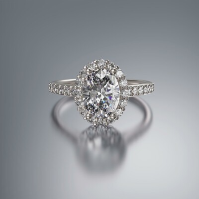 Platinum Halo Oval Diamond Ring
