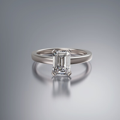 Platinum 4-Claw Solitaire Emerald Cut Diamond Ring