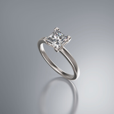Platinum 4-Claw Solitaire Princess Cut Diamond Ring