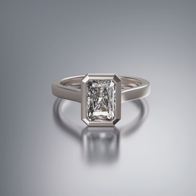 Platinum Tube Solitaire Radiant Cut Diamond Ring