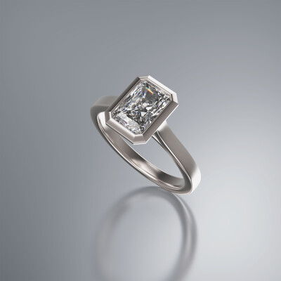 Platinum Tube Solitaire Radiant Cut Diamond Ring