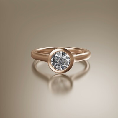 Rose Gold Tube Solitaire Round Diamond Ring