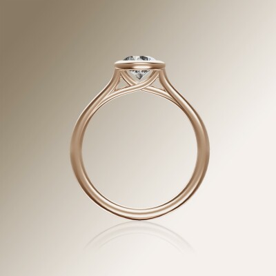 Rose Gold Tube Solitaire Round Diamond Ring