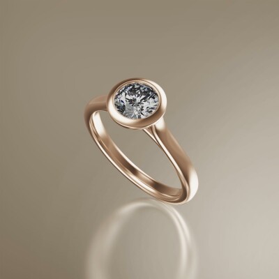 Rose Gold Tube Solitaire Round Diamond Ring