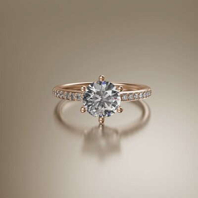 Rose Gold 6-Claw Round Diamond Ring