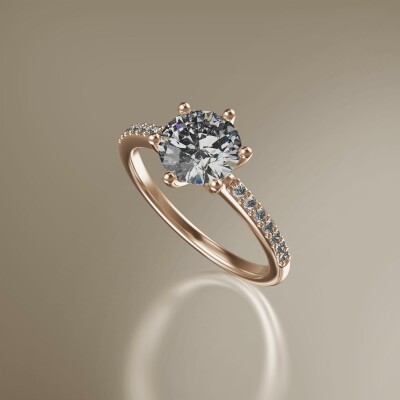 Rose Gold 6-Claw Round Diamond Ring