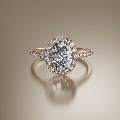 Rose Gold Halo Oval Diamond Ring