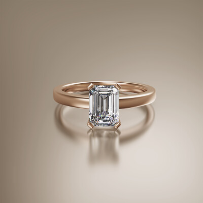 Rose Gold 4-Claw Solitaire Emerald Cut Diamond Ring