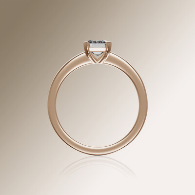 Rose Gold 4-Claw Solitaire Emerald Cut Diamond Ring