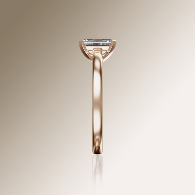 Rose Gold 4-Claw Solitaire Emerald Cut Diamond Ring