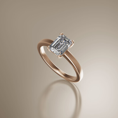 Rose Gold 4-Claw Solitaire Emerald Cut Diamond Ring