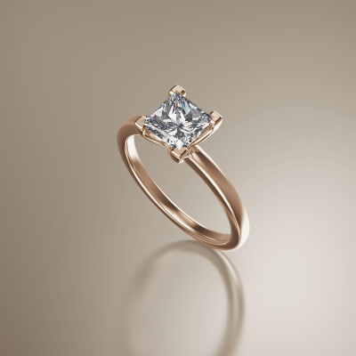 Rose Gold 4-Claw Solitaire Princess Cut Diamond Ring
