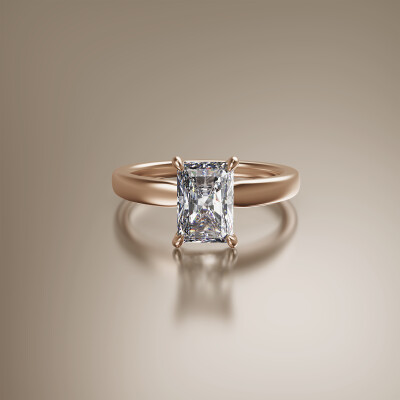 Rose Gold 4-Claw Solitaire Radiant Cut Diamond Ring