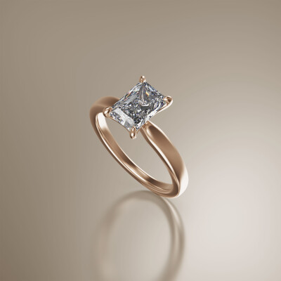 Rose Gold 4-Claw Solitaire Radiant Cut Diamond Ring