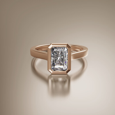 Rose Gold Tube Solitaire Radiant Cut Diamond Ring