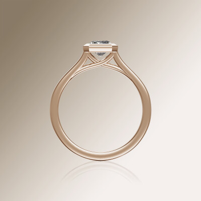 Rose Gold Tube Solitaire Radiant Cut Diamond Ring