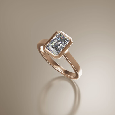 Rose Gold Tube Solitaire Radiant Cut Diamond Ring