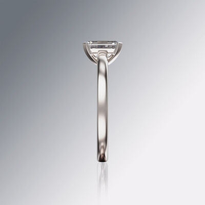 White Gold 4-Claw Solitaire Emerald Cut Diamond Ring