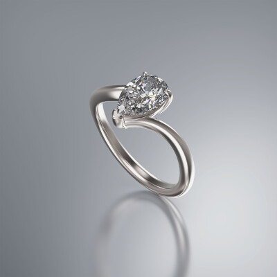 White Gold 3-Claw Solitaire Pear-Shaped Diamond Ring