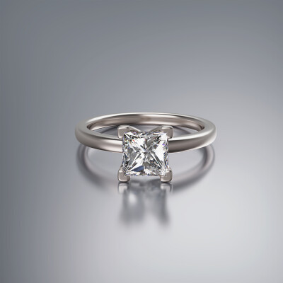 White Gold 4-Claw Solitaire Princess Cut Diamond Ring