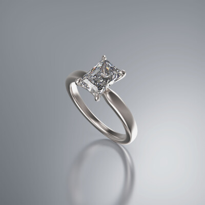 White Gold 4-Claw Solitaire Radiant Cut Diamond Ring