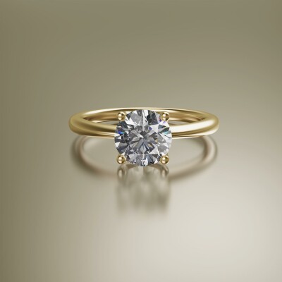 Yellow Gold 4-Claw Solitaire Round Diamond Ring