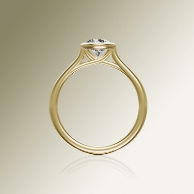 Yellow Gold Tube Solitaire Round Diamond Ring