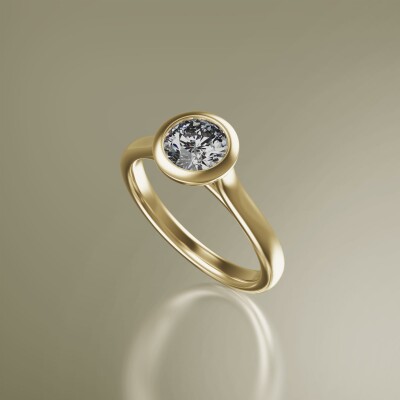 Yellow Gold Tube Solitaire Round Diamond Ring