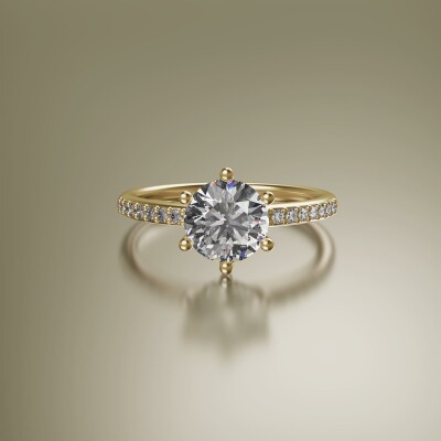 Yellow Gold 6-Claw Round Diamond Ring