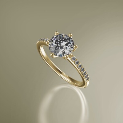 Yellow Gold 6-Claw Round Diamond Ring