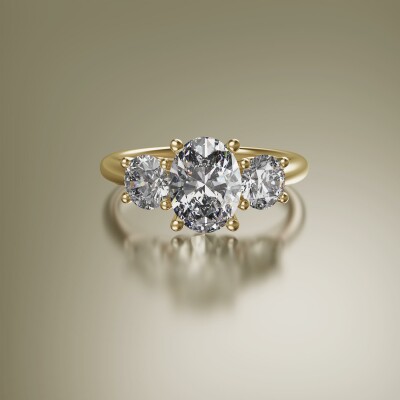 Yellow Gold Trilogy Oval Diamond Ring