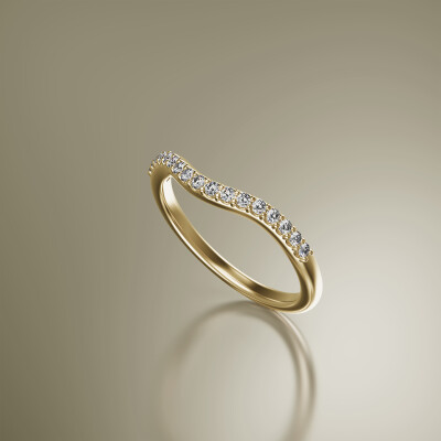 Yellow Gold Pin Claw Curved Eternity Diamond Ring