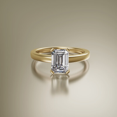 Yellow Gold 4-Claw Solitaire Emerald Cut Diamond Ring