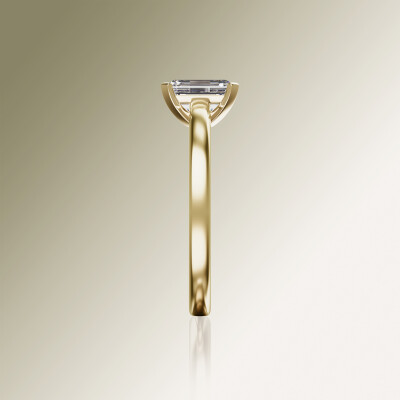 Yellow Gold 4-Claw Solitaire Emerald Cut Diamond Ring