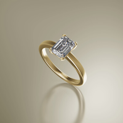Yellow Gold 4-Claw Solitaire Emerald Cut Diamond Ring