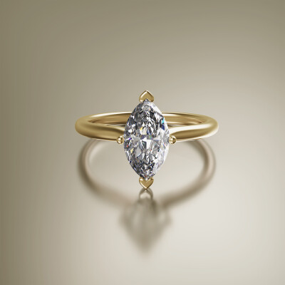 Yellow Gold 4-Claw Solitaire Marquise Diamond Ring