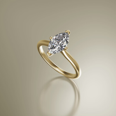 Yellow Gold 4-Claw Solitaire Marquise Diamond Ring