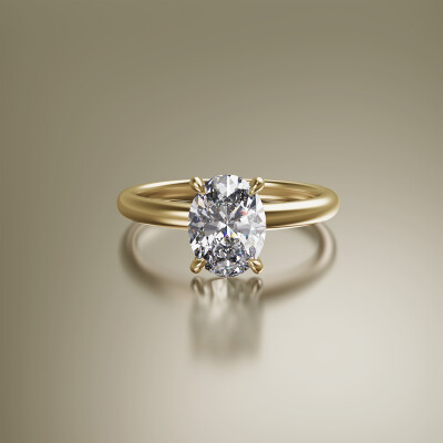 Yellow Gold 4-Claw Solitaire Oval Diamond Ring