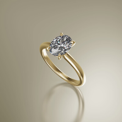Yellow Gold 4-Claw Solitaire Oval Diamond Ring